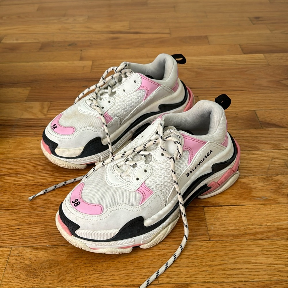 Authentic Pink/Black/White Balenciaga Triple S sneakers, size 8 (38)
